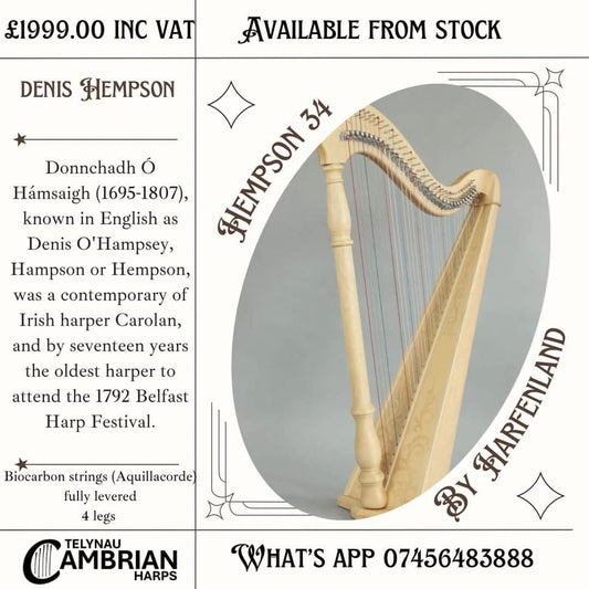 Hempson 34 string lever harp by Harfenland