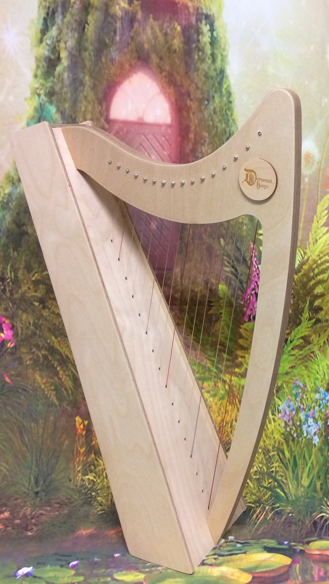 Personalised Welsh-made Discovery 16 harp with engraved soundboard