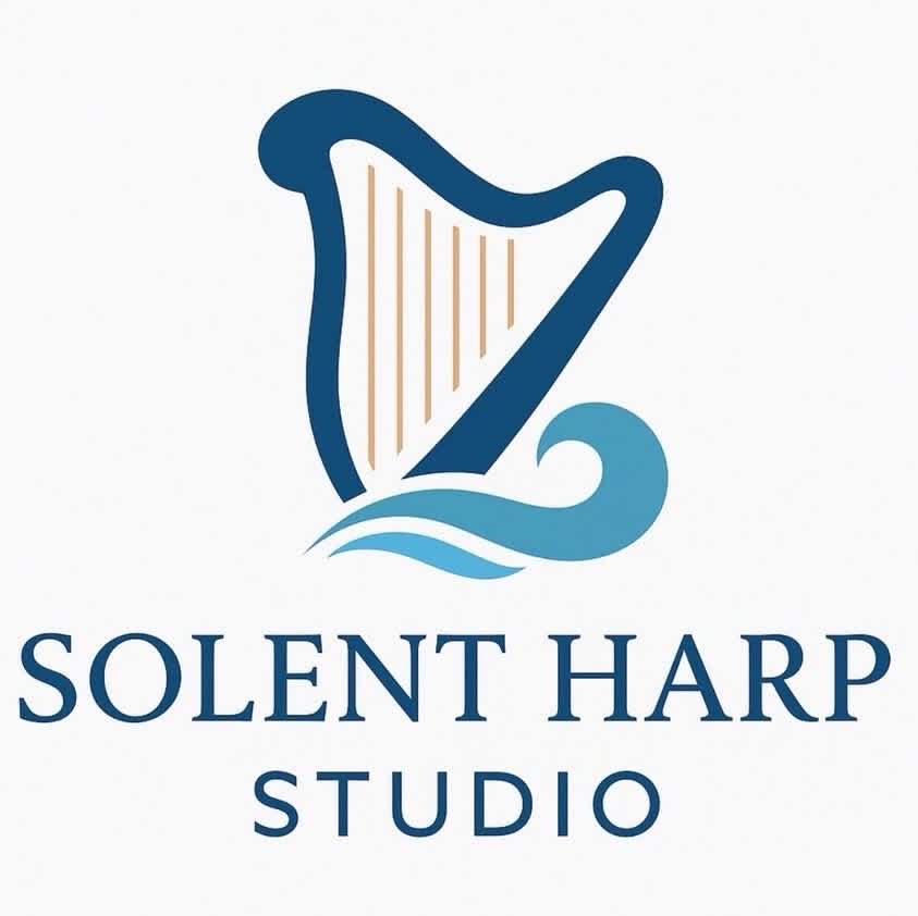 Logo of Solent Harp Studio with a harp design on a white background