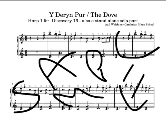 Y Deryn Pur / The Dove in C major for small harp ensemble plus solo part for Discovery 16