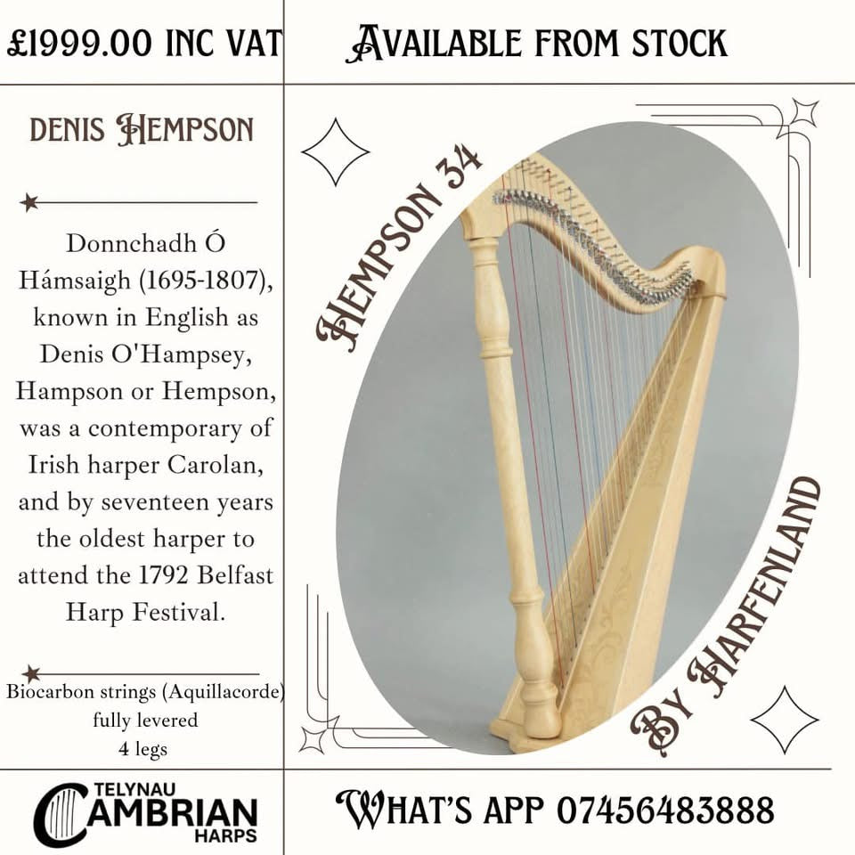 Hempson 34 string lever harp by Harfenland