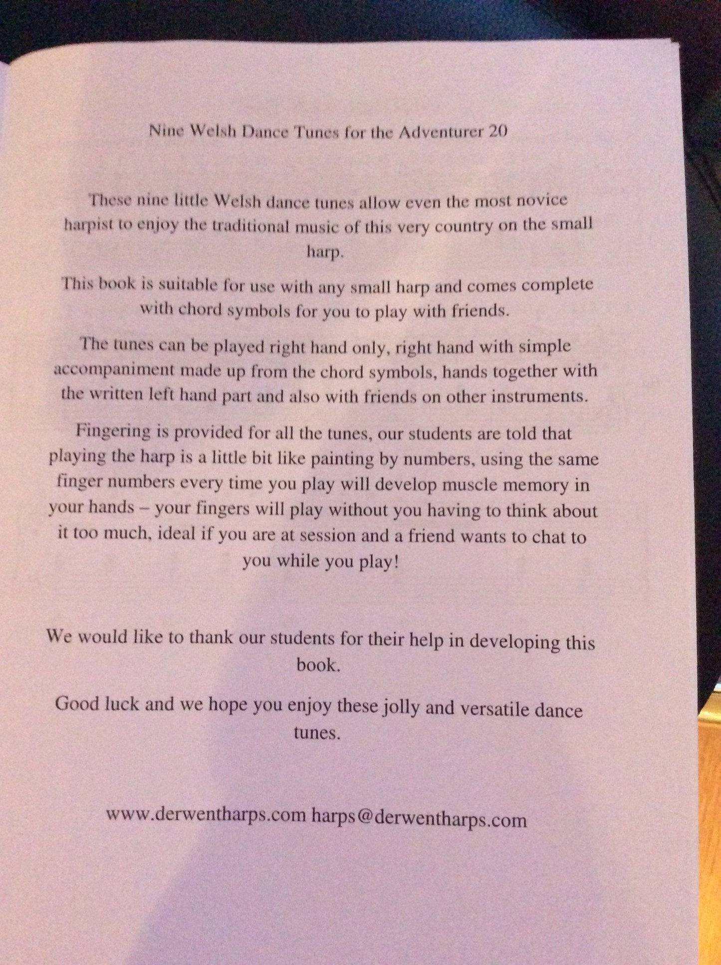 Nine Welsh Dance Tunes for the Adventurer 20  - by Derwent Harp School